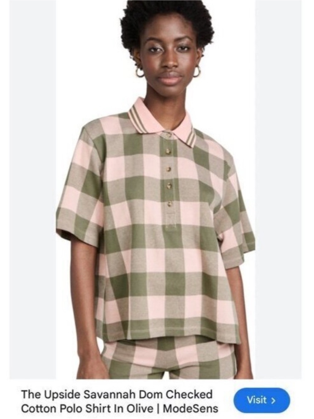 The upside — Checkered Polo Shirt in Pink and Olive